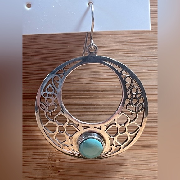 Handcrafted Natural Turquoise and Silver Earrings - Picture 3 of 5